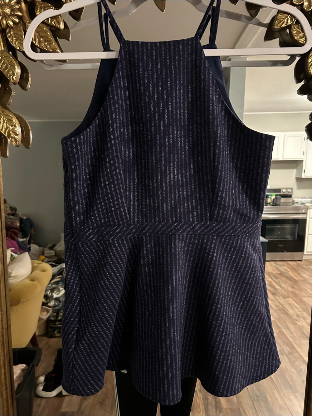 Banana Republic Side-zip Peplum Navy Pinstripe Tank - Picture 2 of 4